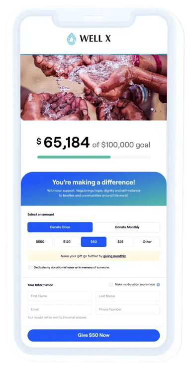 Mobile screen showing how close an iDonate campaign is to its goal