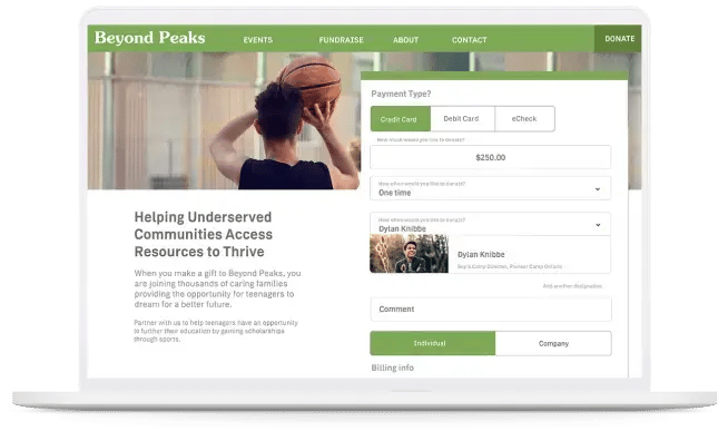 An example donation page for donating on an iDonate webpage