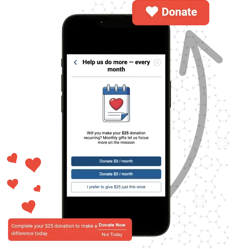 iDonate mobile-first pop-up donation form displayed on a smartphone, showing a seamless giving experience