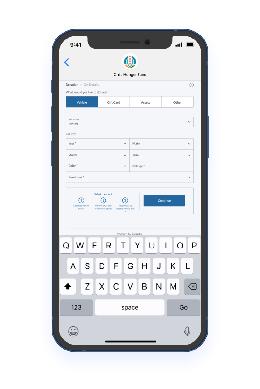 iDonate's NonCash Giving Form on Mobile Phone