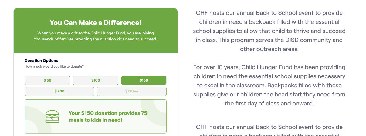 example of an iDonate donation page with a value prop