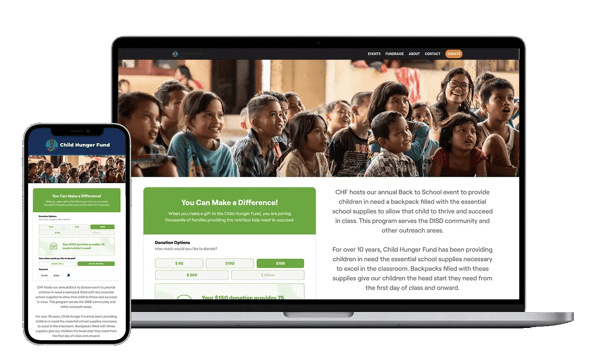 Mockup of an iDonate online donation page on mobile and desktop