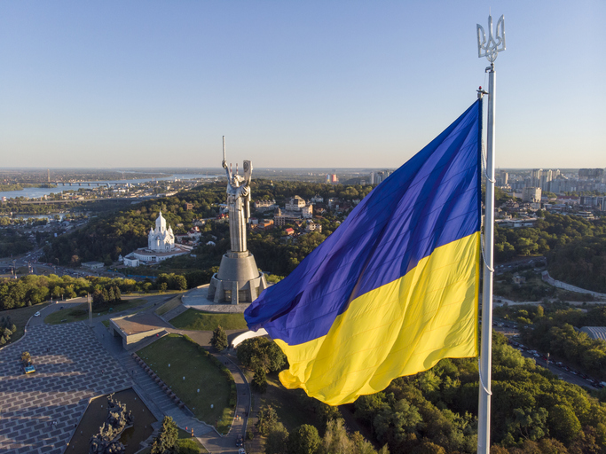 flag of Ukraine flying over Kyiv