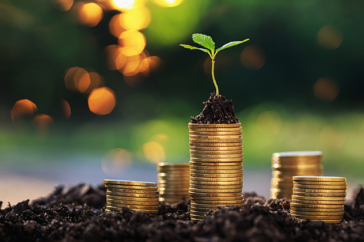 stack of coins rising out of the ground symbolizing financial sustainability 