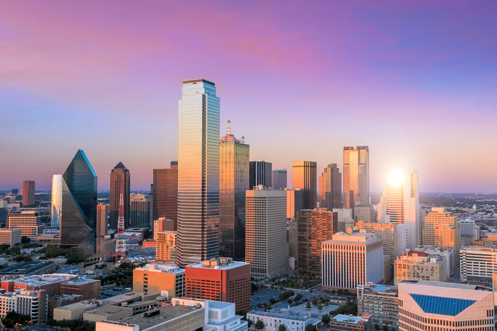 downtown dallas at sunset